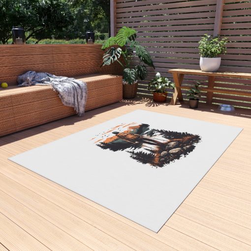 Pedestrian with poles at sunset Outdoor Rug for Camping, Picnics