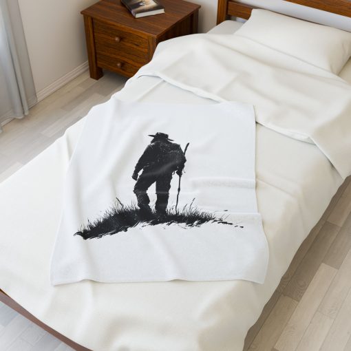 Silhouette of a hiker Velveteen Plush Blanket