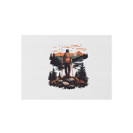 Pedestrian with poles at sunset Outdoor Rug for Camping, Picnics