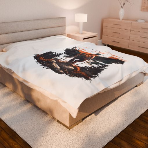 Pedestrian with poles at sunset Velveteen Plush Blanket