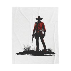 Cowboy silhouette at sunset Velveteen Plush Blanket