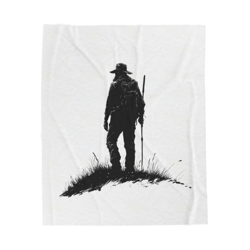Silhouette of a hiker Velveteen Plush Blanket