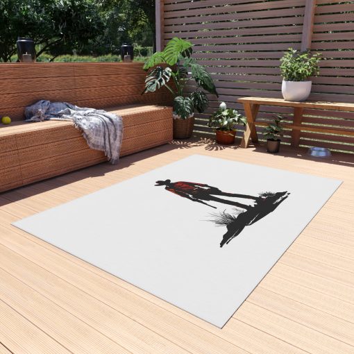 Cowboy silhouette at sunset Outdoor Rug, Fun Patio Decor, Camping Mat, Porch Rug, Western Home Accent