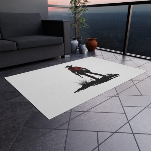Cowboy silhouette at sunset Outdoor Rug, Fun Patio Decor, Camping Mat, Porch Rug, Western Home Accent