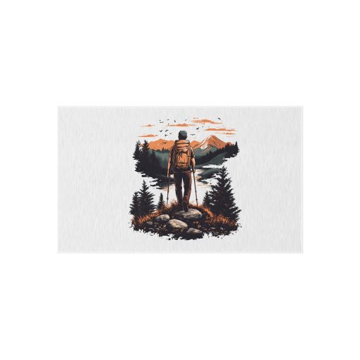 Pedestrian with poles at sunset Outdoor Rug for Camping, Picnics