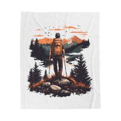 Pedestrian with poles at sunset Velveteen Plush Blanket
