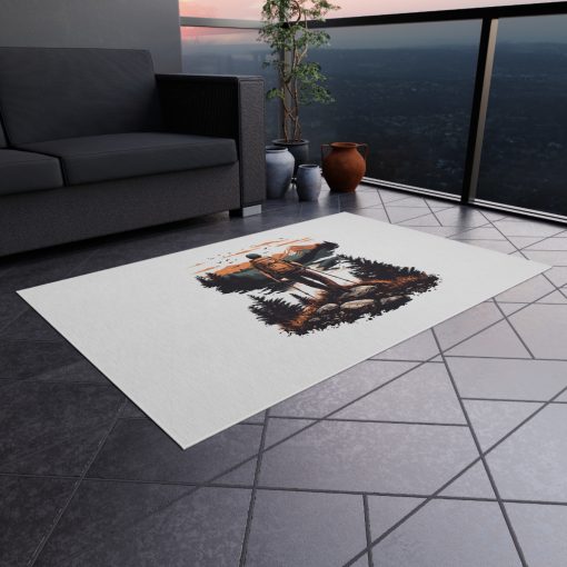 Pedestrian with poles at sunset Outdoor Rug for Camping, Picnics