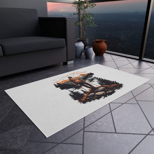 Pedestrian with poles at sunset Outdoor Rug for Camping, Picnics