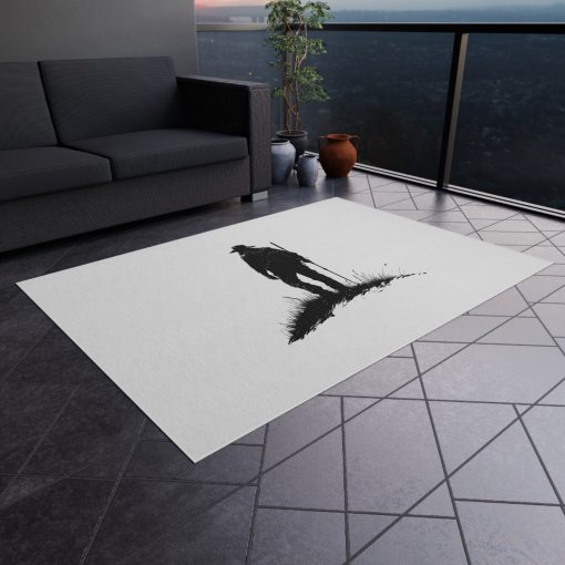 Silhouette of a hiker Outdoor Rug for Camping, Picnics
