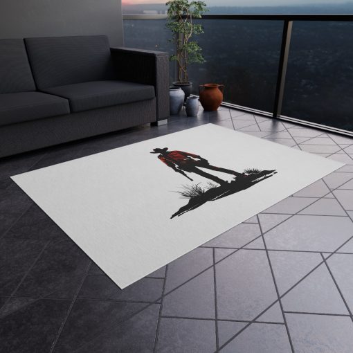 Cowboy silhouette at sunset Outdoor Rug, Fun Patio Decor, Camping Mat, Porch Rug, Western Home Accent