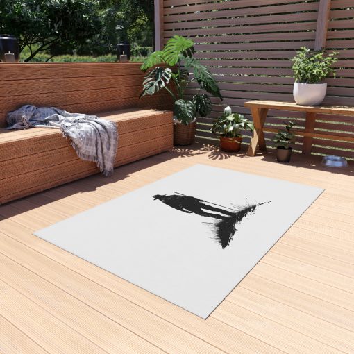 Silhouette of a hiker Outdoor Rug for Camping, Picnics