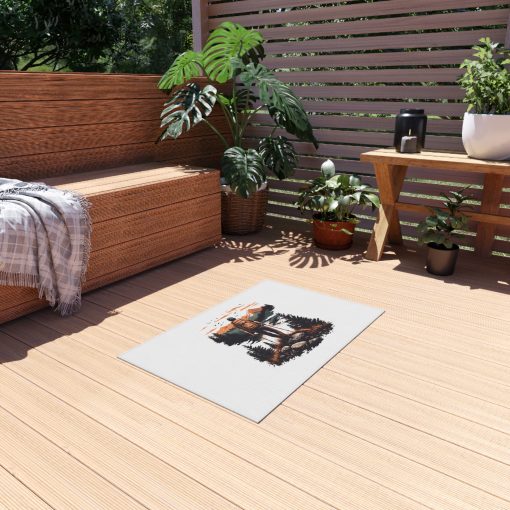 Pedestrian with poles at sunset Outdoor Rug for Camping, Picnics