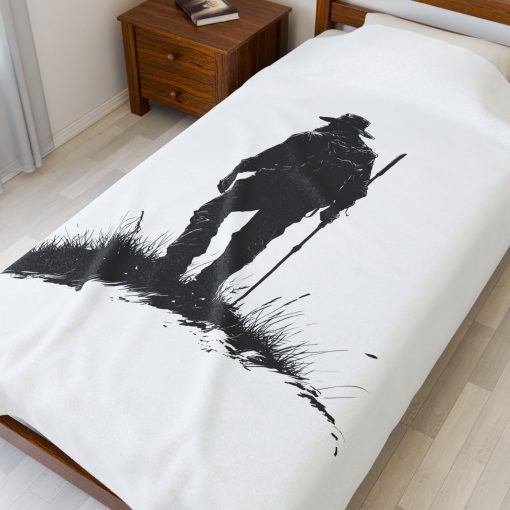 Silhouette of a hiker Velveteen Plush Blanket