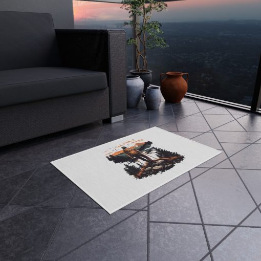 Pedestrian with poles at sunset Outdoor Rug for Camping, Picnics