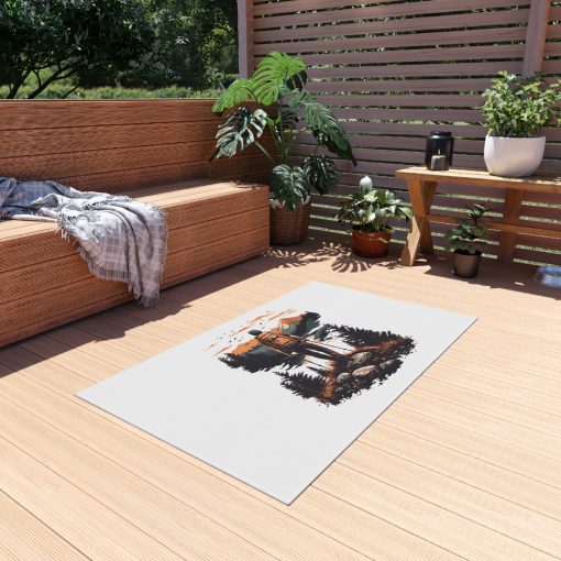 Pedestrian with poles at sunset Outdoor Rug for Camping, Picnics