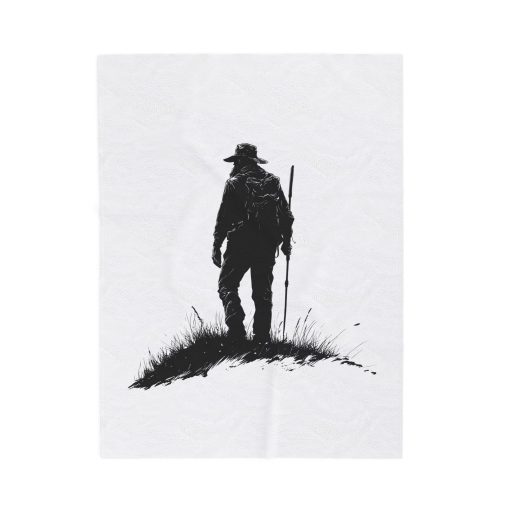 Silhouette of a hiker Velveteen Plush Blanket