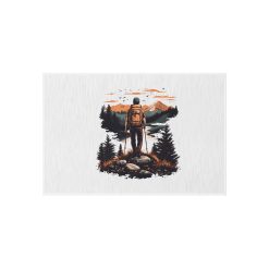 Pedestrian with poles at sunset Outdoor Rug for Camping, Picnics