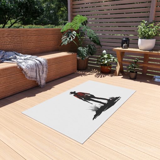 Cowboy silhouette at sunset Outdoor Rug, Fun Patio Decor, Camping Mat, Porch Rug, Western Home Accent