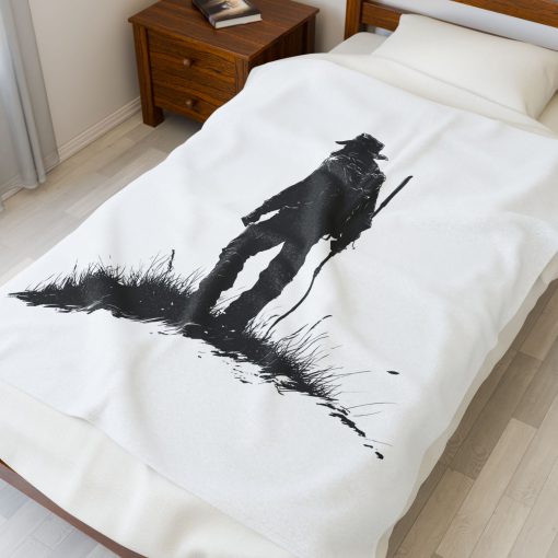 Silhouette of a hiker Velveteen Plush Blanket