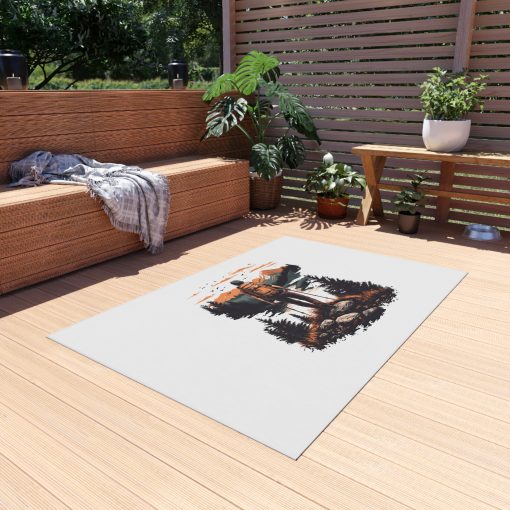 Pedestrian with poles at sunset Outdoor Rug for Camping, Picnics