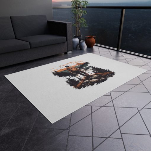 Pedestrian with poles at sunset Outdoor Rug for Camping, Picnics