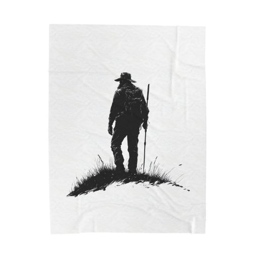 Silhouette of a hiker Velveteen Plush Blanket