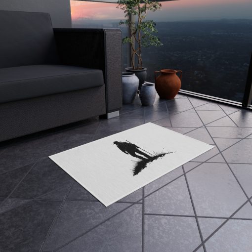 Silhouette of a hiker Outdoor Rug for Camping, Picnics